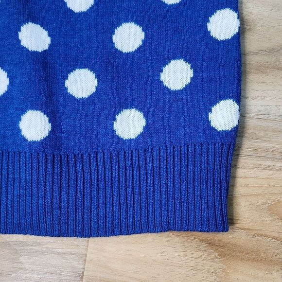 🔥NWT Blue w/White Polka Dot Buttoned 3/4 Sleeve Cardigan Sweater Large - Picture 7 of 13